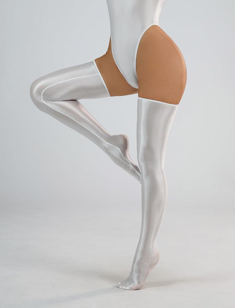 FEOYA Women’s Oil Glossy Thigh High Stockings Shiny Sheer Stockings Silky Smooth Over Knee Socks - Image 3